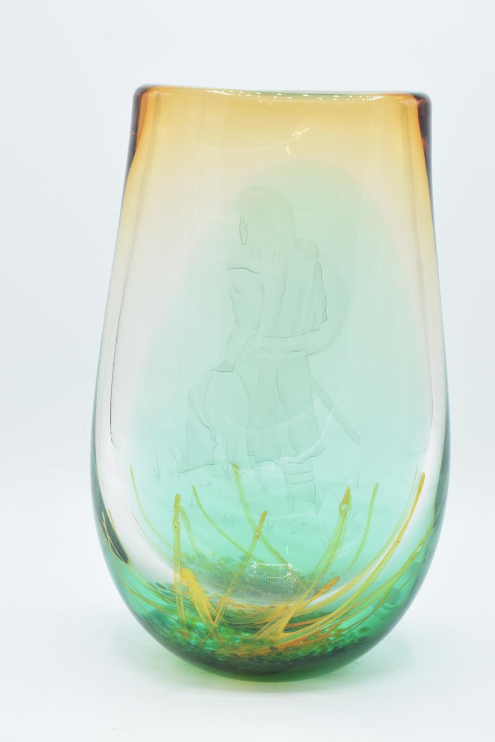 Caithness one-off glass vase 'Highlander' 2002, signed to base by the artist. 27cm tall. - Image 3 of 10
