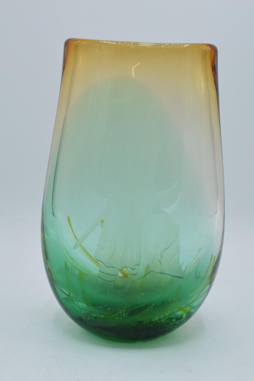 Caithness one-off glass vase 'Highlander' 2002, signed to base by the artist. 27cm tall. - Image 5 of 10