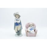 Nao by Lladro figures of a Good Swordsman 1043 and a Playing Nurse 1055 (2). In good condition