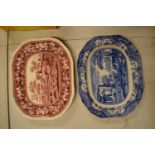 Spode meat plates to include Blue Italian pattern and Pink Tower, both seconds. In good condition