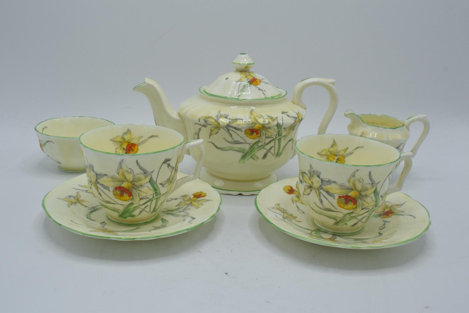 Crown Staffordshire tea for two set in a floral design. In good condition with no obvious damage