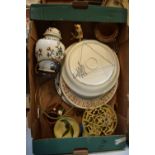 A mixed collection of items to include a brass trivet, a lamp base, Sylvac etc. Condition is