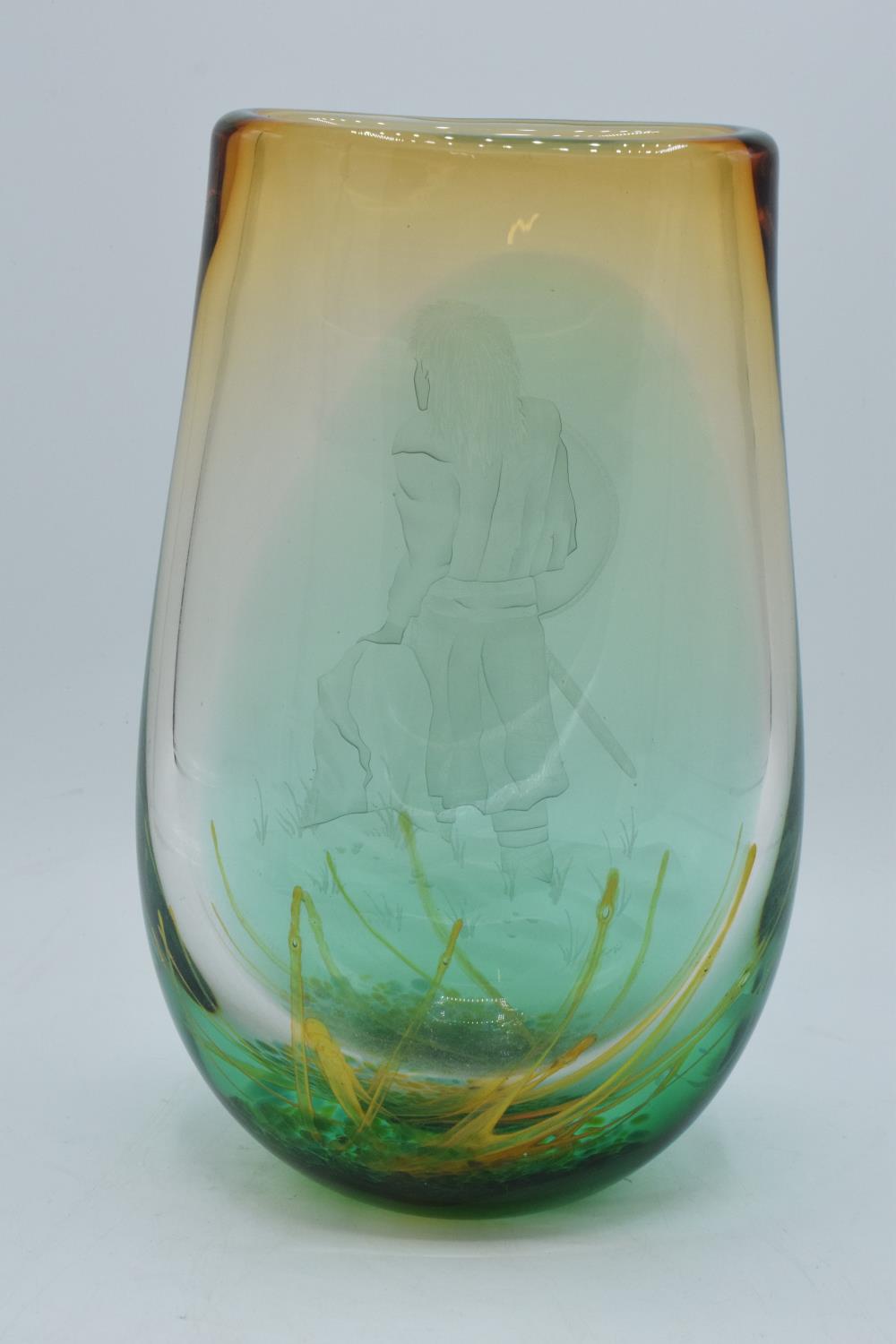Caithness one-off glass vase 'Highlander' 2002, signed to base by the artist. 27cm tall.