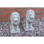Reconstituted stone pair of Bavarian lions. Height 30cm Made in England, these items are frost and