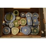 A collection of Wedgwood Jasperware to include vases, trinkets, cruets etc in a range of colours