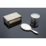 A collection of silver to include a miniature hand mirror (Birmingham 1903), silver pot (