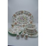 A collection of Minton Haddon Hall items to include a large oval platter, cruets, gravy boat, 6 x 8"