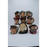 Small Royal Doulton character jugs to include Smuggler, Old Charley, falconer, mad hatter, Long John