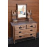 Late Victorian/ early Edwardian pine 4 drawer mirror-backed dressing table. 107 x 49 x 154cm.