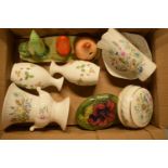 A mixed collection of items to include a Moorcroft trinket af, Wedgwood Wild Strawberry etc. In