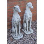 Reconstituted stone large models of greyhounds. 75cm tall. Made in England, these items are frost