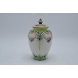 Hadley's Worcester faience lidded vase with a guilded floral decoration. In good condition with no