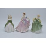 Royal Doulton figures Penny HN2338 (second), Fair Maiden HN2211 and Invitation HN2170 (3). 14cm