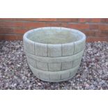 Reconstituted stone large barrel planter. Made in England, these items are frost and weather