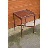 Square Edwardian occasional table. Showing signs of wear and tear. 51 x 51 x 69cm.