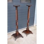 Pair of Victorian mahogany plant stands/ torcheres. One had been converted to a lamp base and