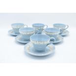 Wedgwood Embossed Queen's Ware items to consist of 6 cups and saucers (12 pieces). In good condition