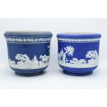 Adams of Tunstall large blue jasperware jardinières (2). In good condition for the age of the