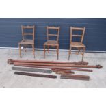 A mixed collection of antique and vintage wooden items to include 3 rush-seated style chairs in need