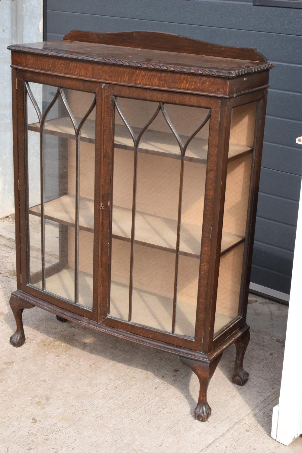 1930s glass display cabinet on ball and claw with carved decoration. . Age related wear and tear. - Image 2 of 5