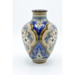 Doulton Lambeth art-nouveau stoneware vase with a daisy decoration, circa 1900, with 'ES' to base