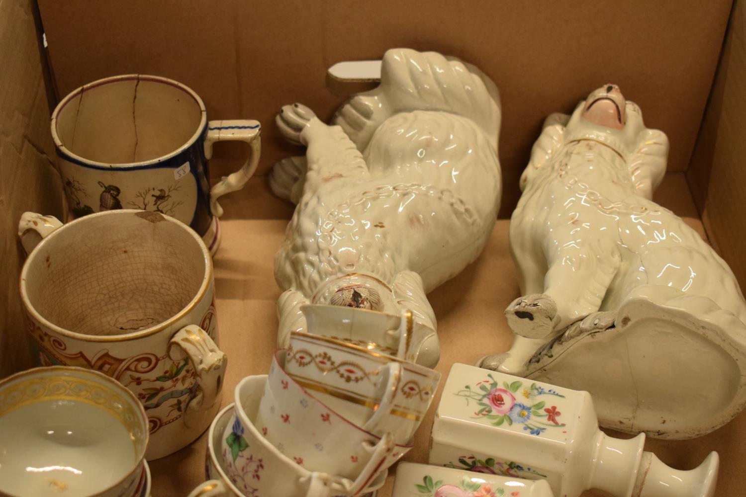 A collection of 19th century pottery to include Staffordshire dogs, tankards, opaque bottles etc. No - Image 3 of 3