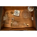A collection of glass decanters to include a Whitefriars full lead crystal ships style example (