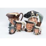 A collection of Royal Doulton character jugs to include large jugs Long John Silver and Old Charley,
