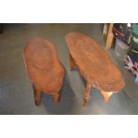 Mid 20th century single plank coffee tables (2). One has had a leg reglued. A little rickety. 114