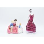 Royal Doulton figure Bedtime Story HN2059 and a Coalport lady figure in a purple dress (2). In