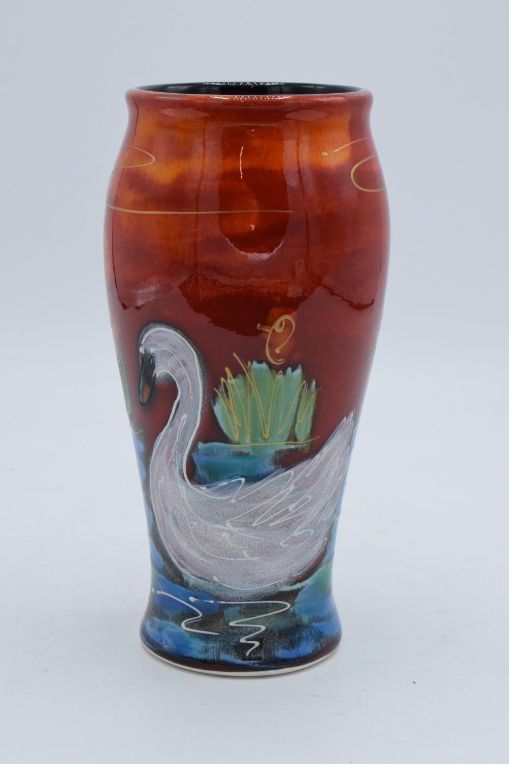 Anita Harris Art pottery vase with a swan scene. In good condition with no obvious damage or