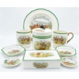 A collection of Copeland Spode pottery with hunting/ country scenes to include a biscuit barrel, a