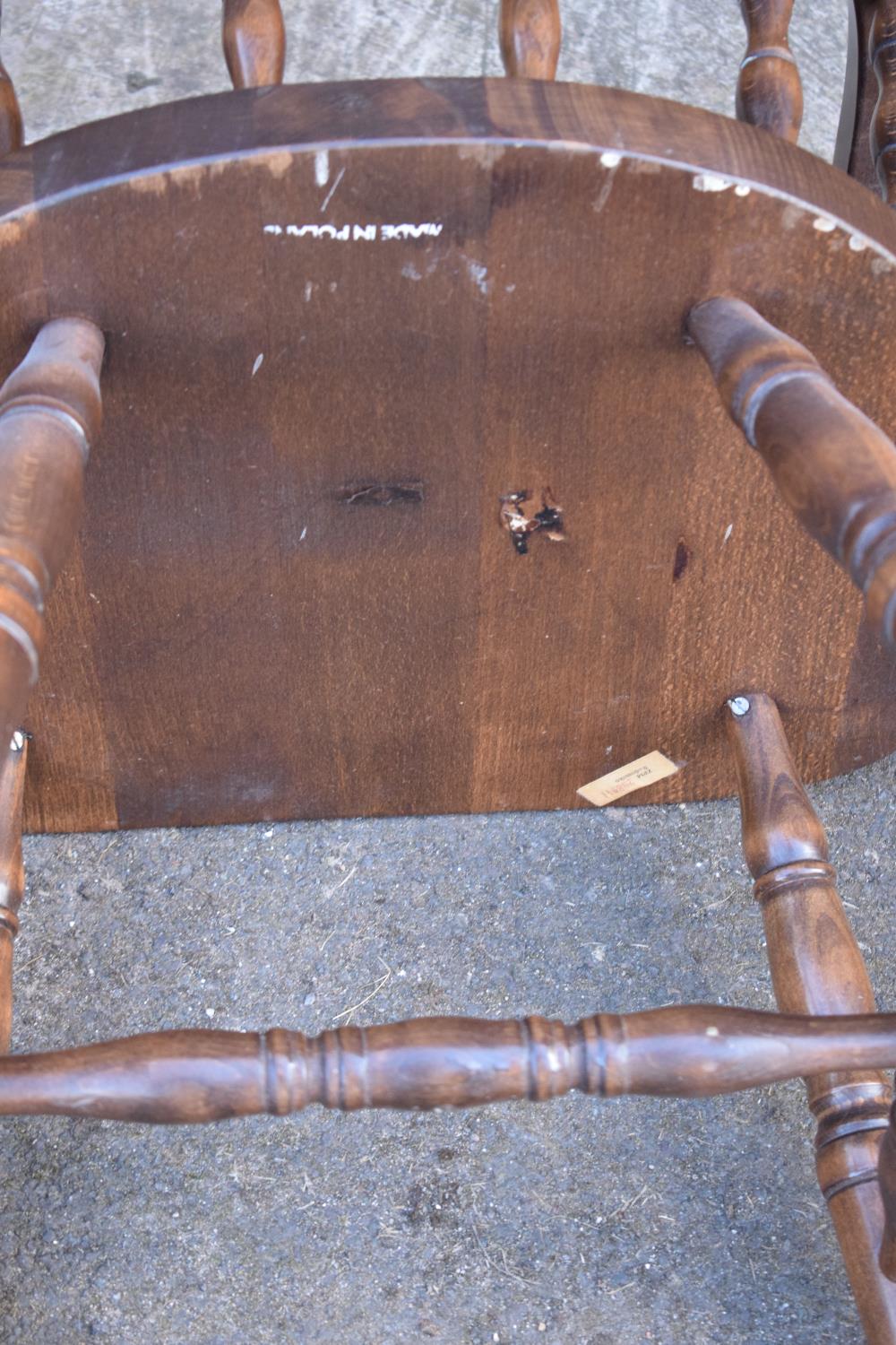 A reproduction wooden captains chair. 76cm tall. In good sturdy condition with some marks, water - Image 2 of 6