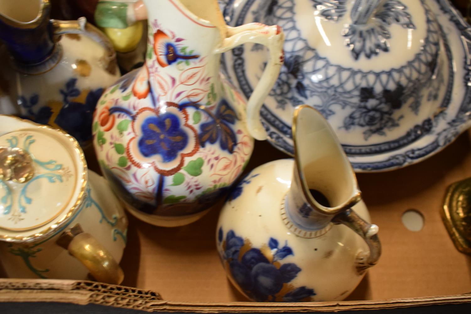 A collection of 19th century Staffordshire pottery to include Mayers jugs, Toby jugs, Moultan tureen - Image 3 of 4