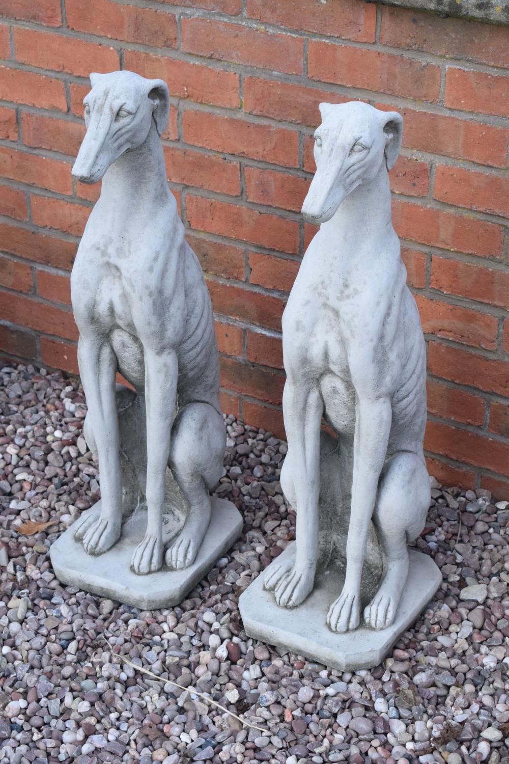 Reconstituted stone large models of greyhounds. 75cm tall. Made in England, these items are frost - Image 3 of 3