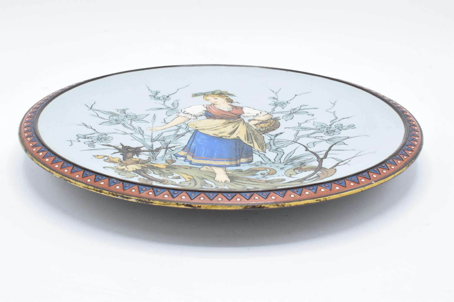 Late 19th century Mettlach (Villeroy and Boch) wall charger after C. Warth decorated with a lady - Image 2 of 4