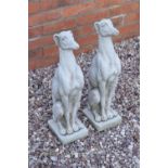 Reconstituted stone models of greyhounds. 54cm tall. Made in England, these items are frost and