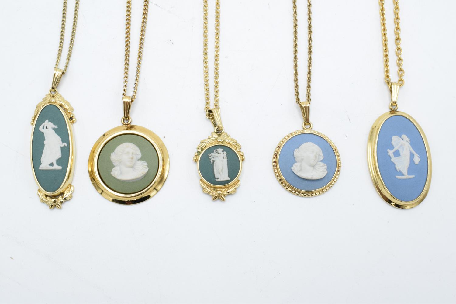 A collection of Wedgwood Jasperware jewellery to include necklaces and pendants with various