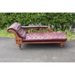 An Edwardian/ early 20th century chaise longue with leather upholstery. 195cm long. In good