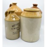 A collection of stoneware flagons to include Bottomley and Hey Botanical Brewers of Radford Notts, R