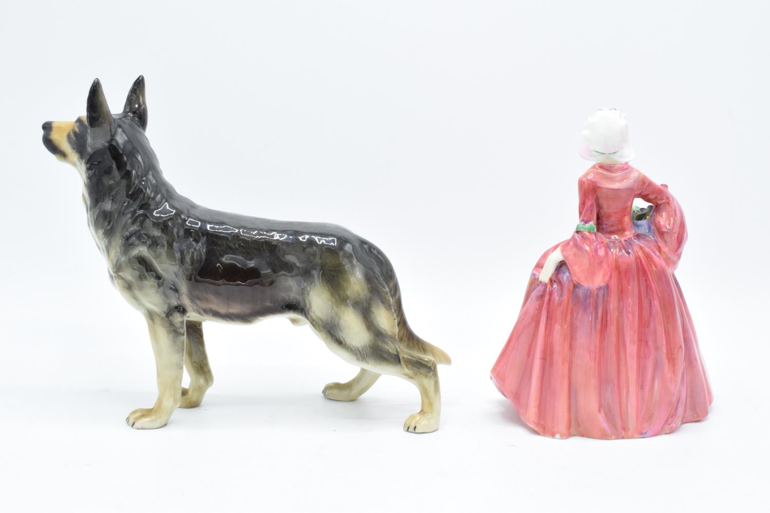 Royal Doulton lady figure Janet Hn1537 and Goebel German Shepherd CH618 (2). In good condition - Image 2 of 6