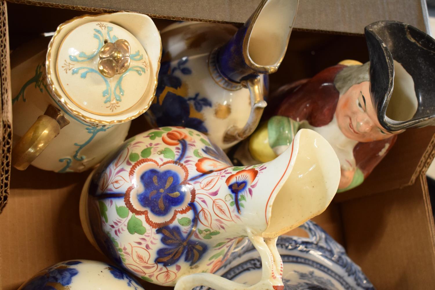 A collection of 19th century Staffordshire pottery to include Mayers jugs, Toby jugs, Moultan tureen - Image 2 of 4
