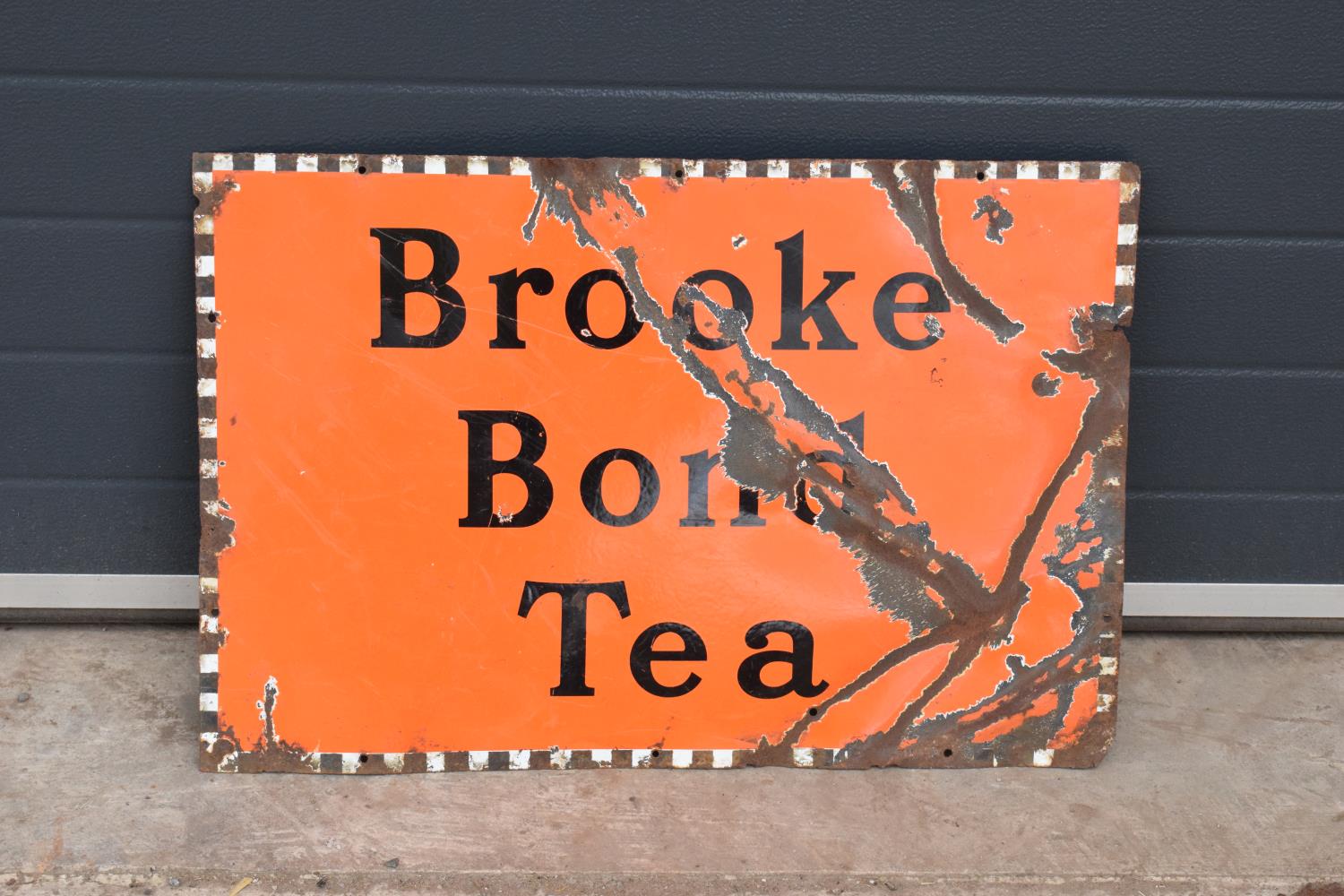 Original vintage Brooke Bond Tea enamel sign. 77 x 52cm. Please check the photos. Loss of enamel and