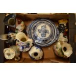 A collection of 19th century Staffordshire pottery to include Mayers jugs, Toby jugs, Moultan tureen