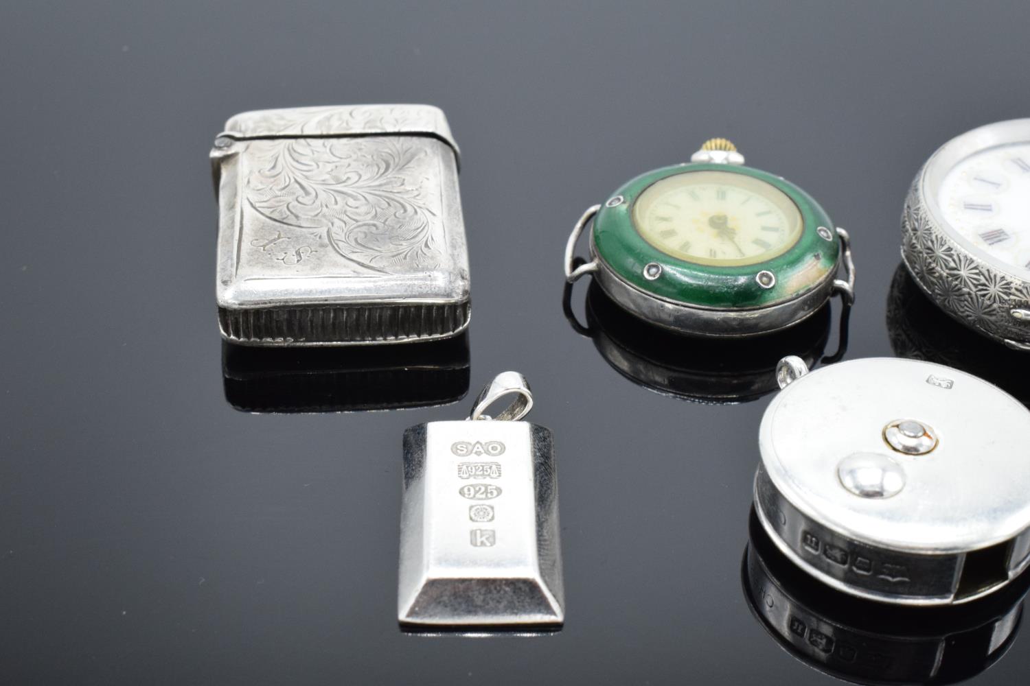 A collection of silver and silver coloured items to include a vesta case (Birmingham 1902) (holes to - Image 3 of 21