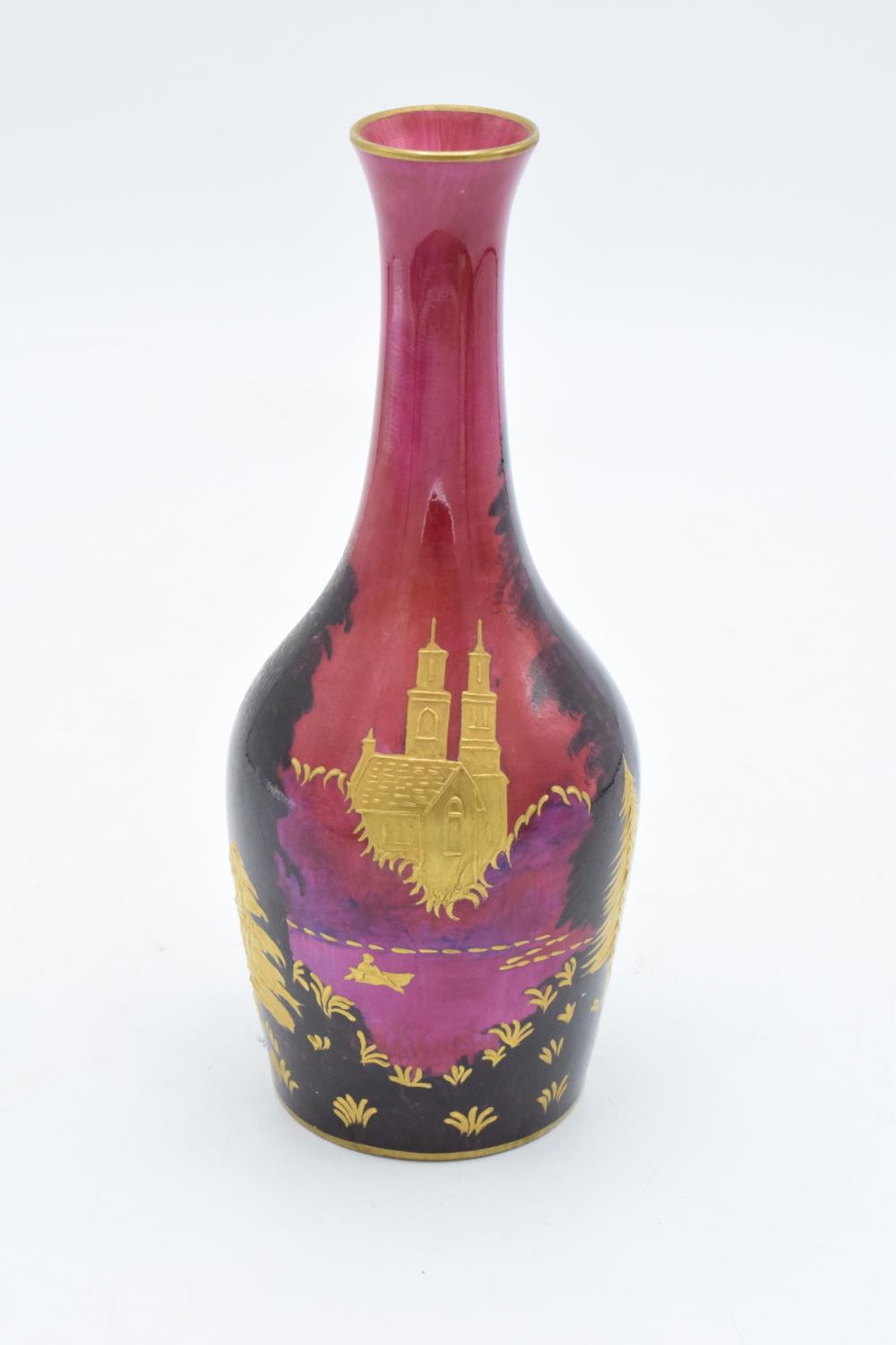 20th century handpainted china vase by Peter Smith with raised gilding decoration featuring a castle - Image 2 of 3