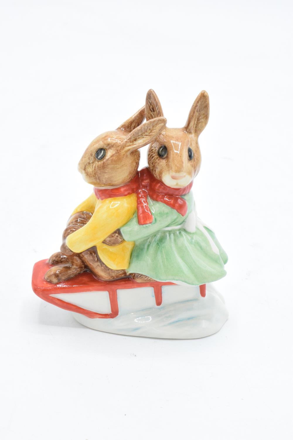 Royal Doulton figure Billie and Buntie Bunnykins Sleigh Ride DB81. Special colourway for a Special