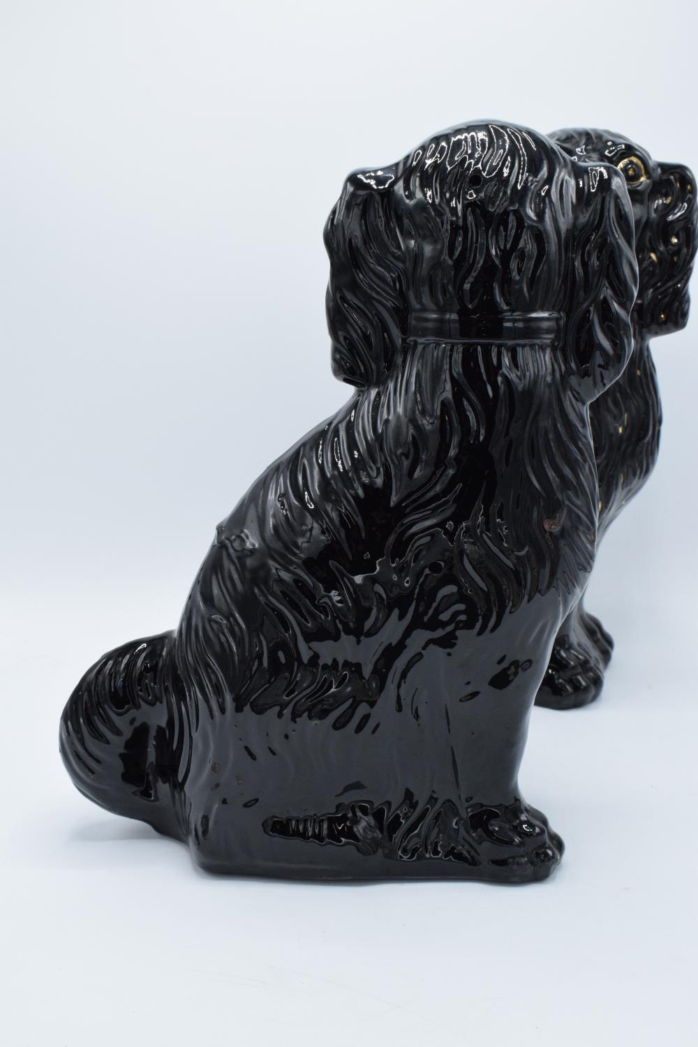 A pair of 20th century large Staffordshire dogs in a black gloss colourway with some gold highlights - Image 4 of 4