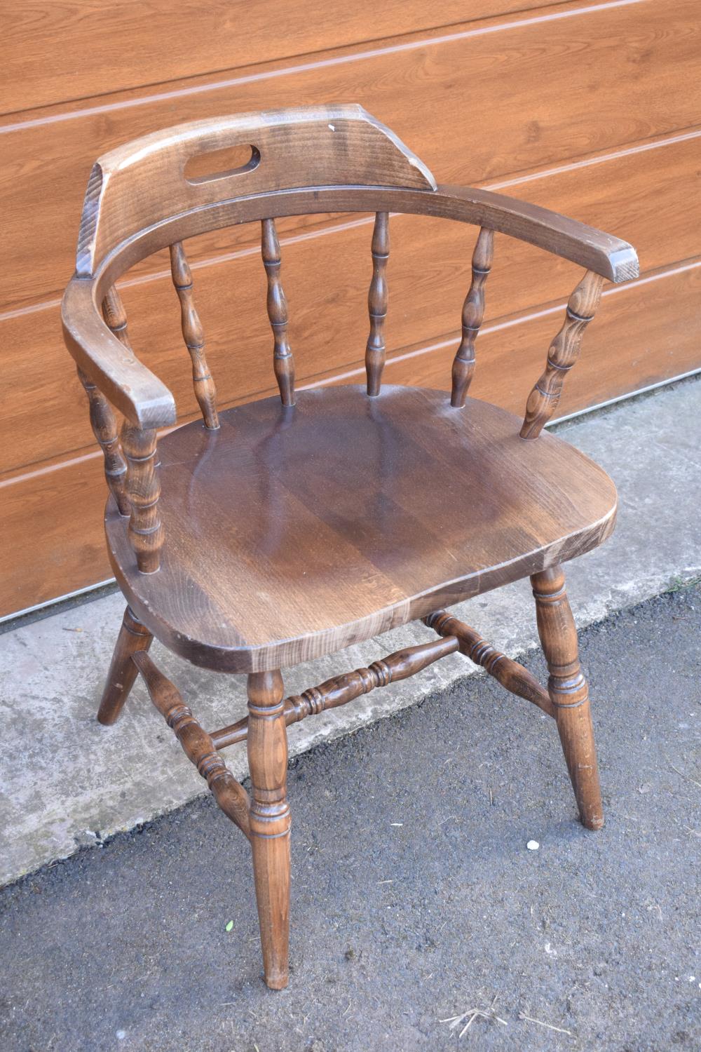 A reproduction wooden captains chair. 76cm tall. In good sturdy condition with some marks, water - Image 6 of 6