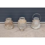 A collection of aluminium milk churns/ buckets/ pails with handles and one smaller similar item (4).